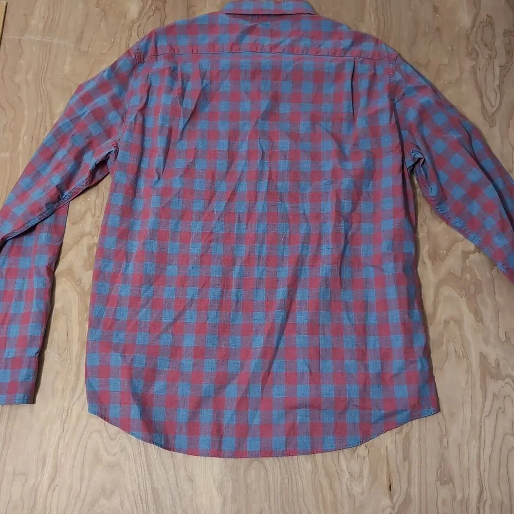 J Crew Shirt Mens L Red Blue Check Slim Button Down Long Sleeve Heatherd Cotton‎